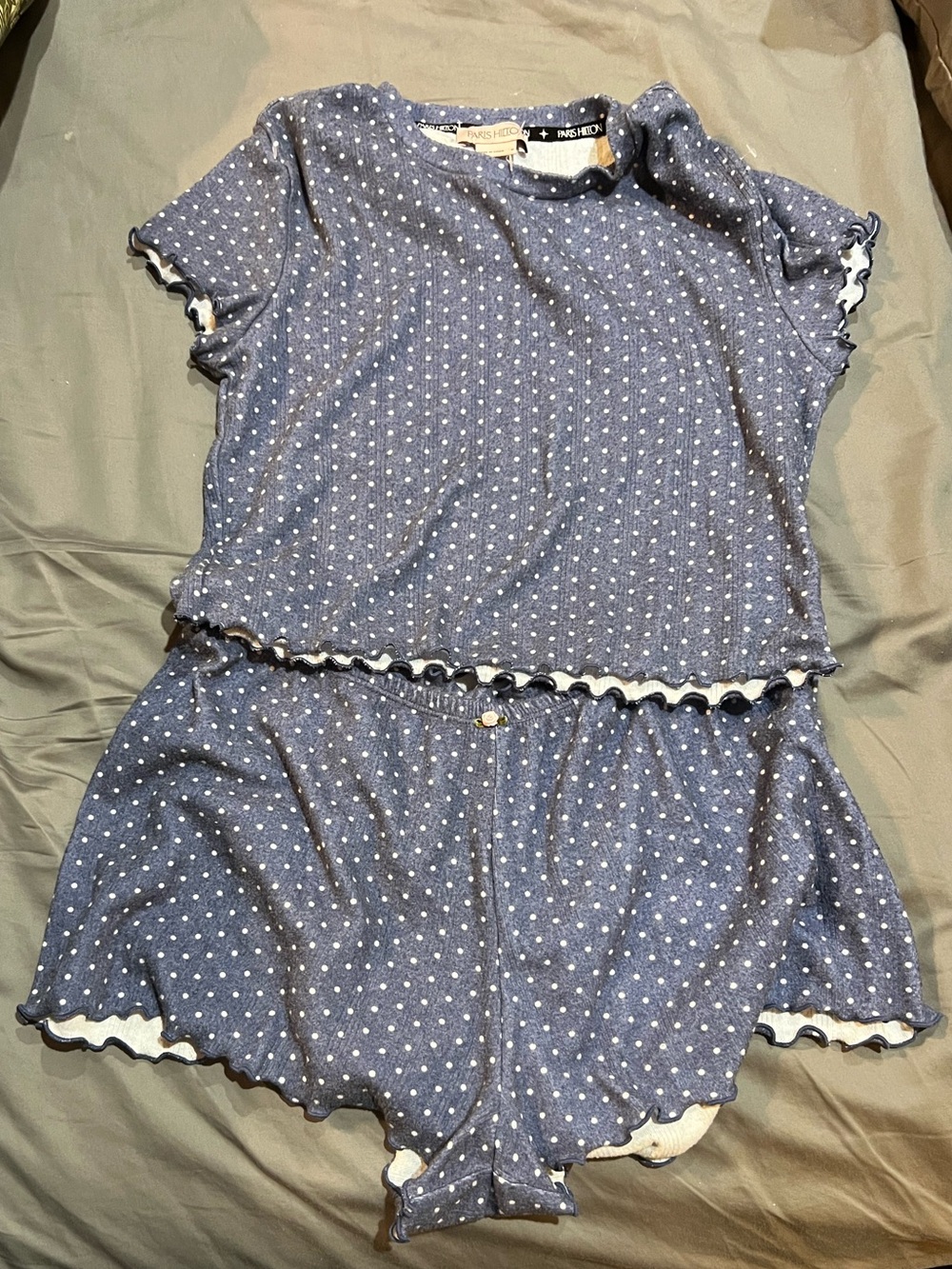 Paris Hilton Blue Polka Dot Pajamas with White Dots